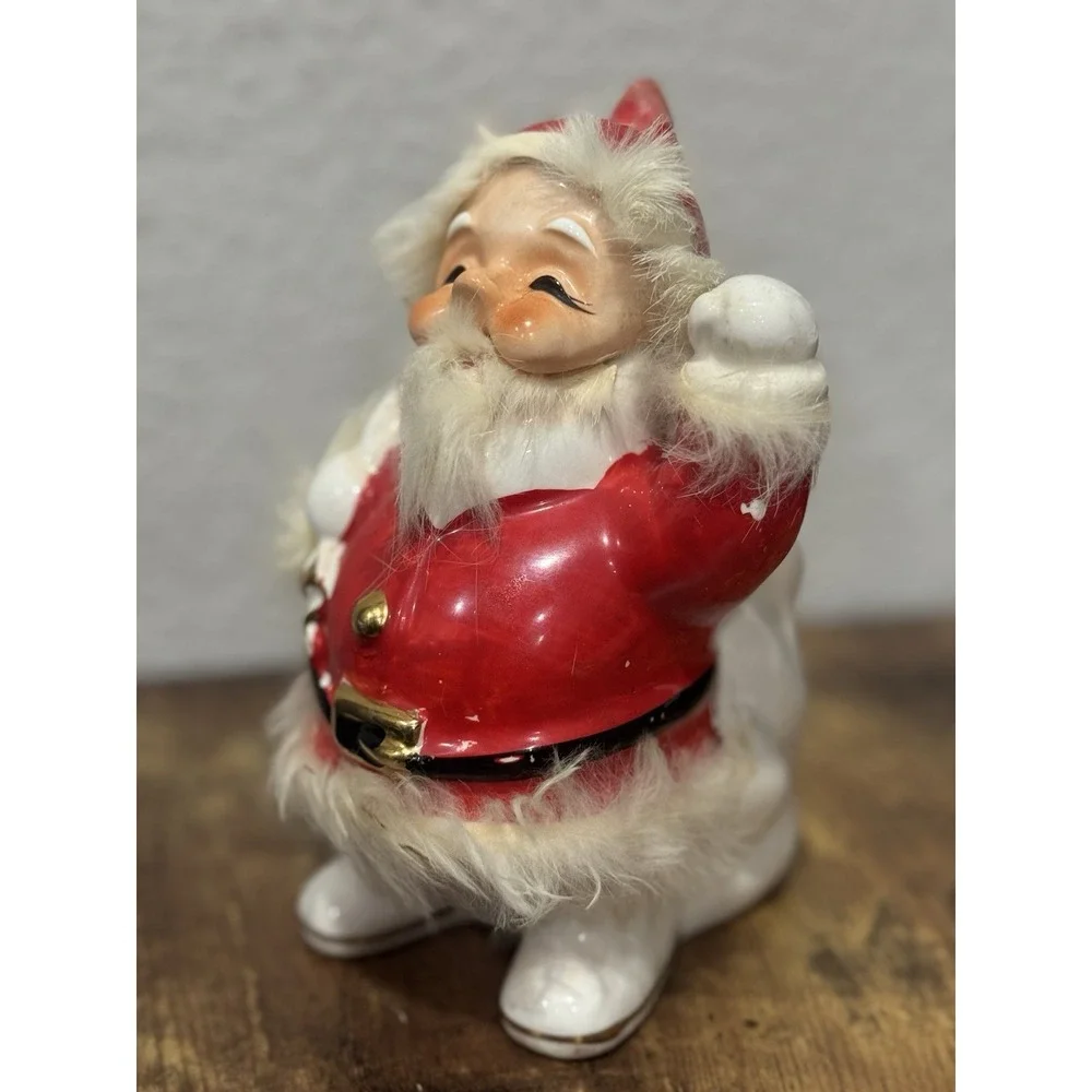 Santa Ceramic Bank 1959 Napco Bedford Ohio Vintage Made Japan Faux Fur Accent - Picture 5 of 15